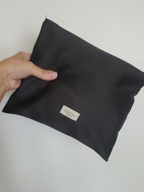 Gucci Black Satin Inside And Out Zip Pouch Cosmetic Clutch Bag